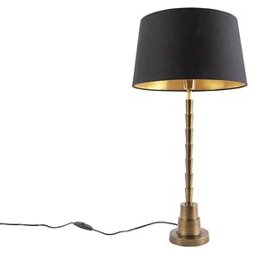 Art Deco asztali lámpa bronz fekete pamut búrával 35 cm - Pisos