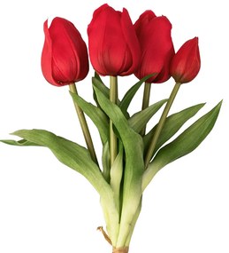 Real touch gumi tulipán, 5 szálas köteg, 30cm magas - Piros