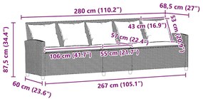 5 személyes barna polyrattan kerti kanapé párnával