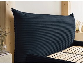 Sötétkék kárpitozott ágyneműtartós franciaágy ágyráccsal 180x200 cm Jade – Bobochic Paris