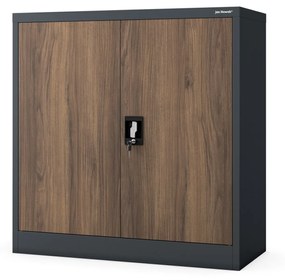 Alacsony fém irattartó szekrény BEATA, 900 x 930 x 400 mm, Eco Design: antracit/ dió