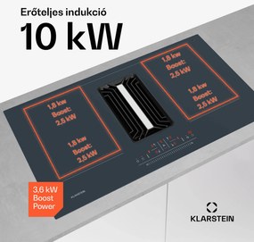 Klarstein AirJet 90 Down Air System, indukciós tűzhely + DownAir-páraelszívó,10000 W, 750 m³/h, Boost