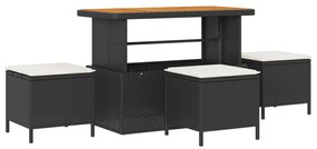 13 részes kertbútor szett párnákkal fekete poli rattan akáccal, 4 részes kert étkező szett párnákkal fekete poli rattan akáccal