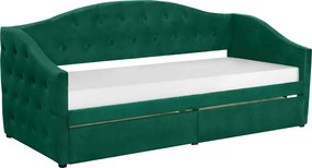 Ágy tárhellyel, 90x200, zöld Velvet szövet, ZASKA