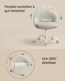 Otthoni irodai szék, sminkszék sherpa anyagból, cappuccino bézs–felhőfehér színben