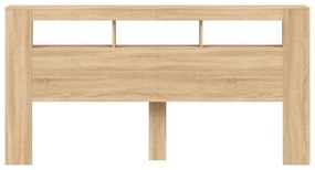 sonoma tölgy színű szerelt fa LED-es fejtámla 200x18,5x103,5 cm