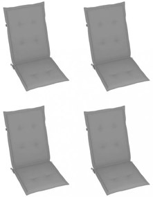 4 db tömör tíkfa kerti szék szürke párnákkal