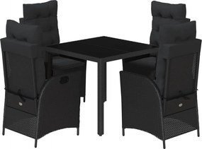 vidaXL 5 részes fekete polyrattan kerti étkezőgarnitúra párnákkal