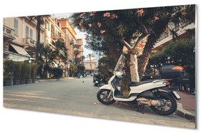 Akrilkép Városi motorkerékpárok tenyér nyár 100x50 cm 2 fogas