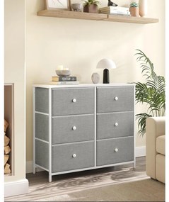 Tároló szekrény hat fiókkal, ruhás szekrény, fehér és világosszürke 80x30x85cm