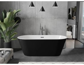 Mexen Flavia, szabadon álló kád 150 x 75 cm, fehér-fekete, grafit túlfolyó, 54031507575-66