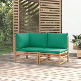 2 részes bambusz kerti ülőgarnitúra zöld párnákkal