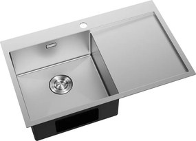 Mexen Exar rozsdamentes acél mosogatótálca 1 rekesszel, bal oldali csepegtető, 780 x 480 mm, inox - 6433781010L-01