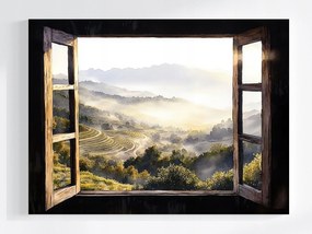 Vászonkép Canvas Kilátás Ablak Hegyek Szőlőültetvények Dél Nyár 80x60