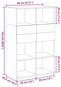 betonszürke szerelt fa magasszekrény 80 x 42,5 x 124 cm