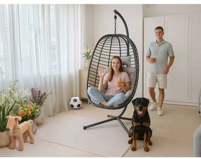 Függőszék, Fém + Polyrattan, Szürke. AZ-V1289 GREY