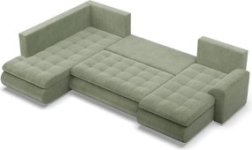 Tokio U sarokkanapé, 3 ágyneműtartóval, kordbársony, baloldali, zöld