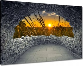 Vászonkép 120x80 Naplemente a füvek között