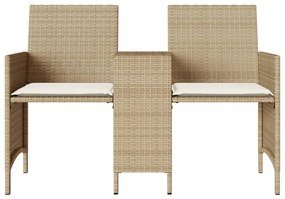 2 személyes bézs polyrattan kerti kanapé asztallal/székkel