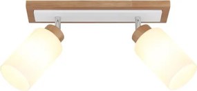 Globo 15977-2 Fali lámpa, barna fa, matt fehér fém, krómozott fém, matt fehér üveg, forgatható/dönthető, HxSzxM: 600x103x220 mm, 2x E27 60W 230V izzók nélkül