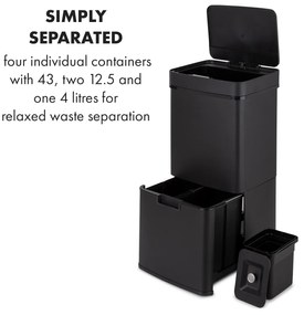 Klarstein Royal Trash Matte Black, szemétkosár szenzorral, 72 l, rozsdamentes acél, matt fekete