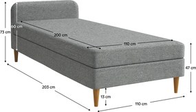 Ágy, 110x200, molitán, szürke, BRUNY