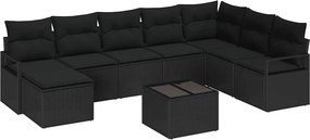 vidaXL Kanapé Szett párnával 9 pcs Fekete polirattan