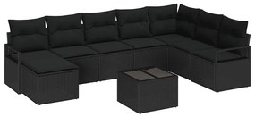 vidaXL Kanapé Szett párnával 9 pcs Fekete polirattan