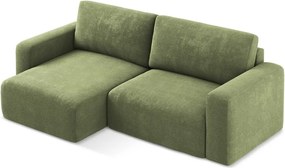 Zöld zsenília kinyitható-tárolóhelyes sarokkanapé (bal oldali-heverő résszel) Kona – Makamii
