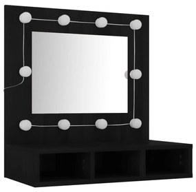 fekete tükrös szekrény LED-ekkel 60 x 31,5 x 62 cm