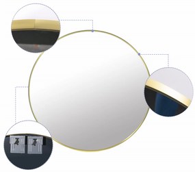 Arany falra szerelhető kerek tükör LEOBERT – különböző méretekben Tükör átmérője: 80 cm