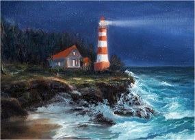 Kép - világítótorony az óceán partján, akvarell (70x50 cm)