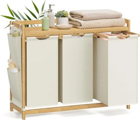 Szennyeskosár 3 rekesszel, 3 x 50 l, 94 x 33 x 78 cm, krémfehér