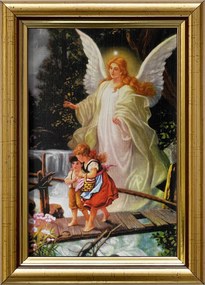 Vászonkép 18x13 Őrangyal Arany Angyal Díszített Fa Keret