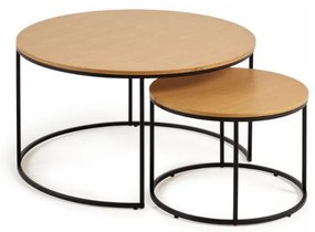 Kerek dohányzóasztal szett tölgyfa dekoros asztallappal, 2 db-os ø 80 cm Yona - Kave Home