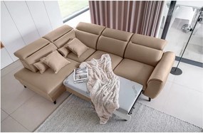 Világosbarna bársony kinyitható-tárolóhelyes sarokkanapé (bal oldali-L alakú) Noble – ELTAP