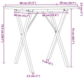 tömör fenyőfa és öntöttvas étkezőasztal X-vázzal 80x50x75,5 cm