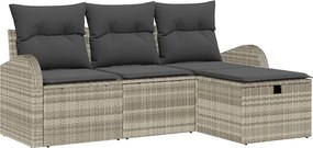 vidaXL Kerti Kanapé Szett párnával 4 pcs Világosszürke Poli rattan