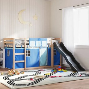 kék emeletes ágy csúszdával és függönnyel 80 x 200 cm