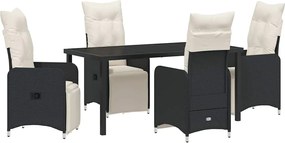 vidaXL Kert étkező szett párnával 5 pcs Fekete polirattan