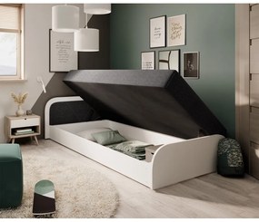 Fehér-sötétszürke kárpitozott-forgácslemez ágyneműtartós egyszemélyes ágy matraccal 80x190 cm Parys – ELTAP