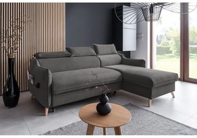 Sötétszürke bársony kinyitható sarokkanapé (jobb oldali) Sweet Harmony – Miuform
