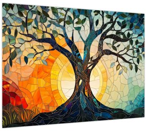 Üveg kép – Mozaik – nap és fa I. (70x50 cm)