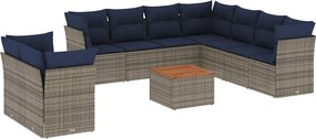vidaXL 10 részes szürke polyrattan kerti ülőgarnitúra párnákkal