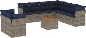vidaXL 10 részes szürke polyrattan kerti ülőgarnitúra párnákkal