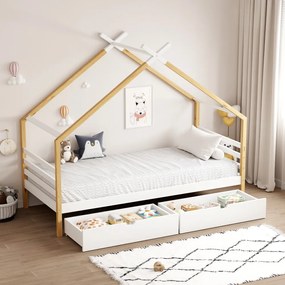 Montessori ágy, fehér/barna, 90x200, TARA