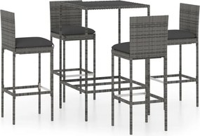 vidaXL 5 darabos szürke polyrattan kerti bárszett párnákkal