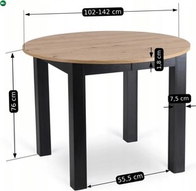 szett étkezőasztal HARRY 102-142 cm artisan tölgy/fekete és 6 szék PERU fekete