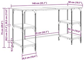 vidaXL Asztal polcokkal Fekete tölgy 140 x 50 x 75 cm Faanyag