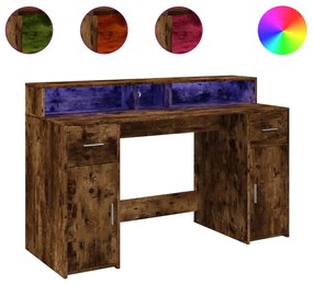 füstös tölgy színű szerelt fa íróasztal LED-ekkel 140x55x91 cm